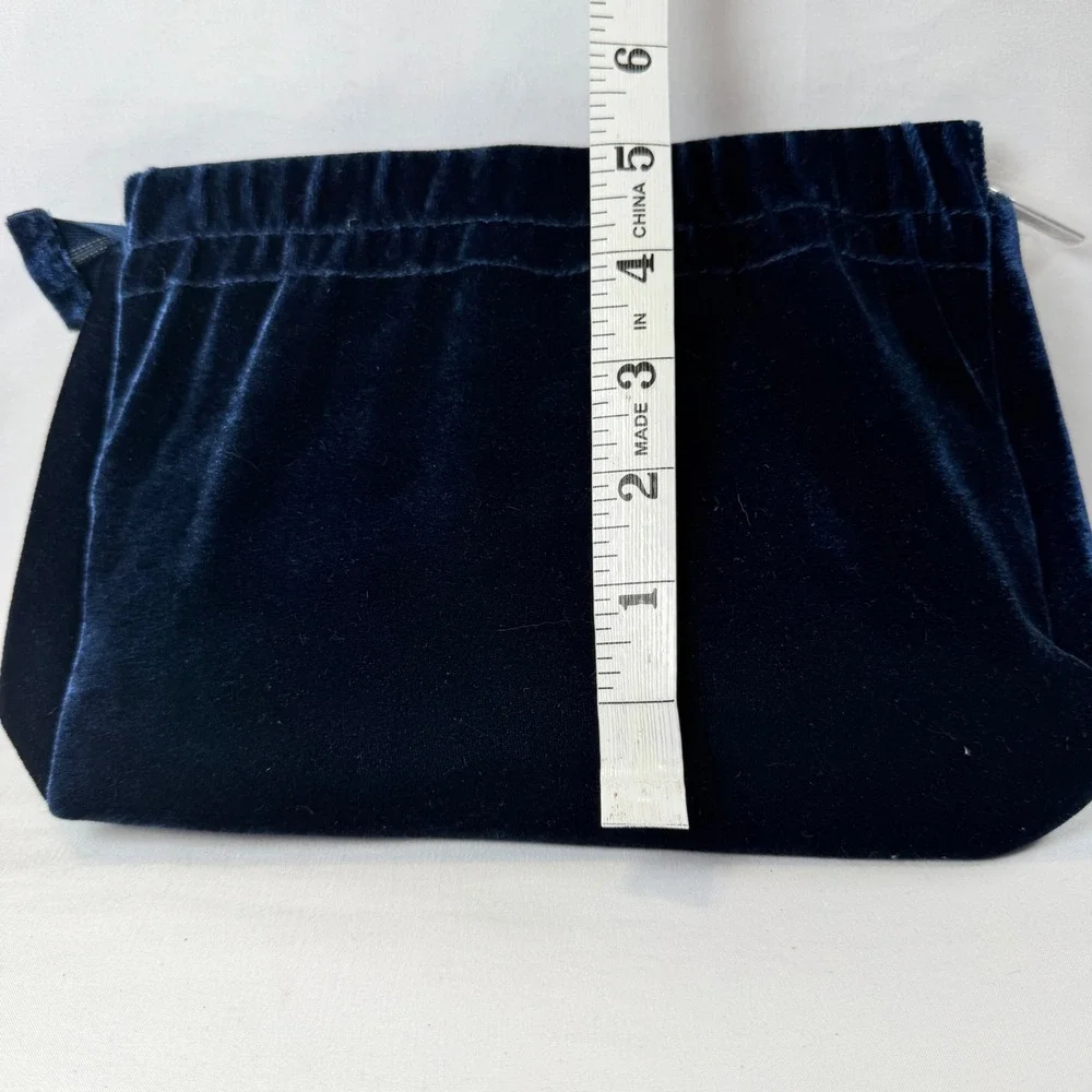 Lancome Cosmetic Bag Womens OS Blue Velvet Zippered Makeup Travel Pouch Luxury